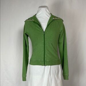 Kelly Green Lightweight Raglan Cardigan Zip Up Stretch Knit Hoodie Juniors S